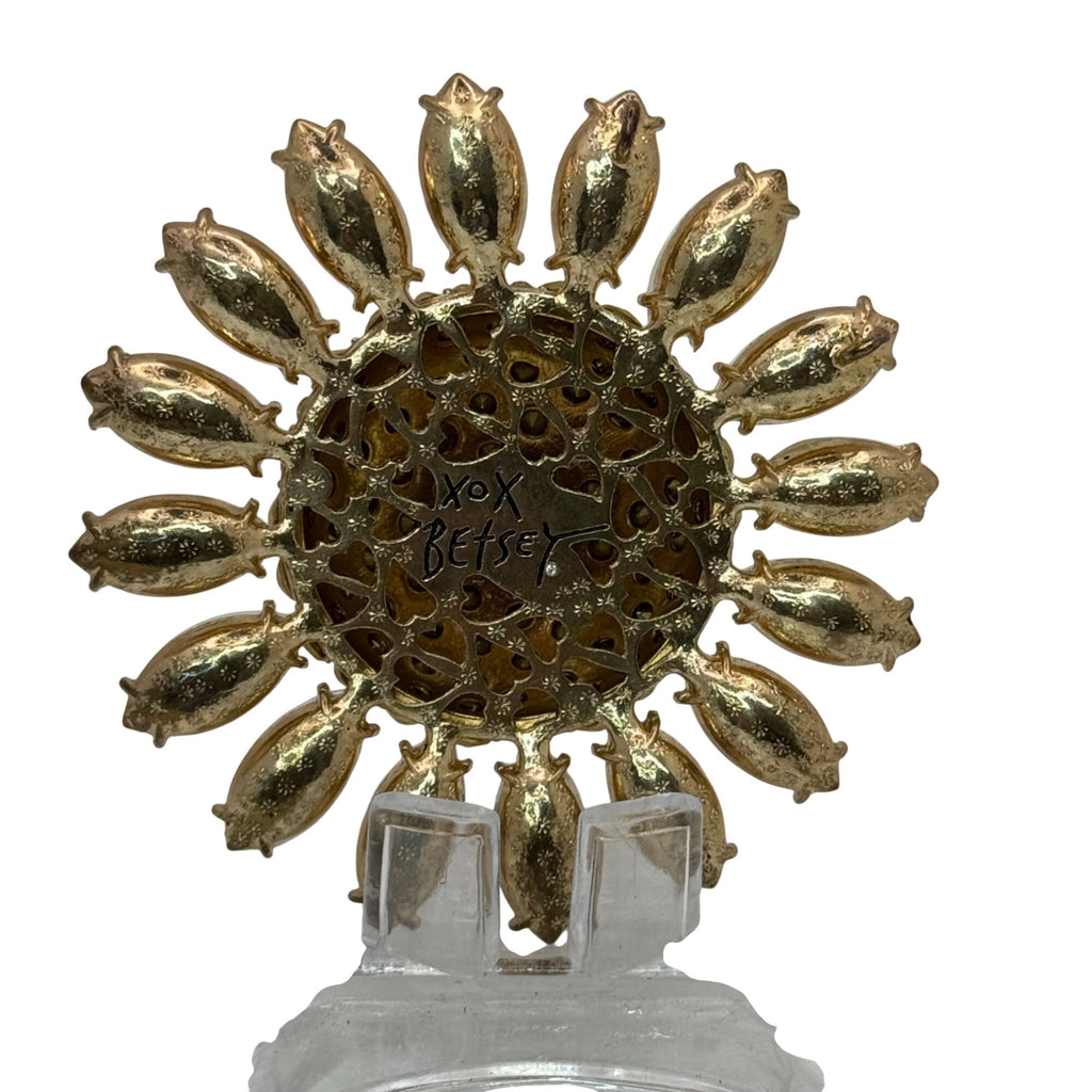 Betsey Johnson Large Statement Pendant Gold-Tone Sunflower Yellow Rhinestones 3"