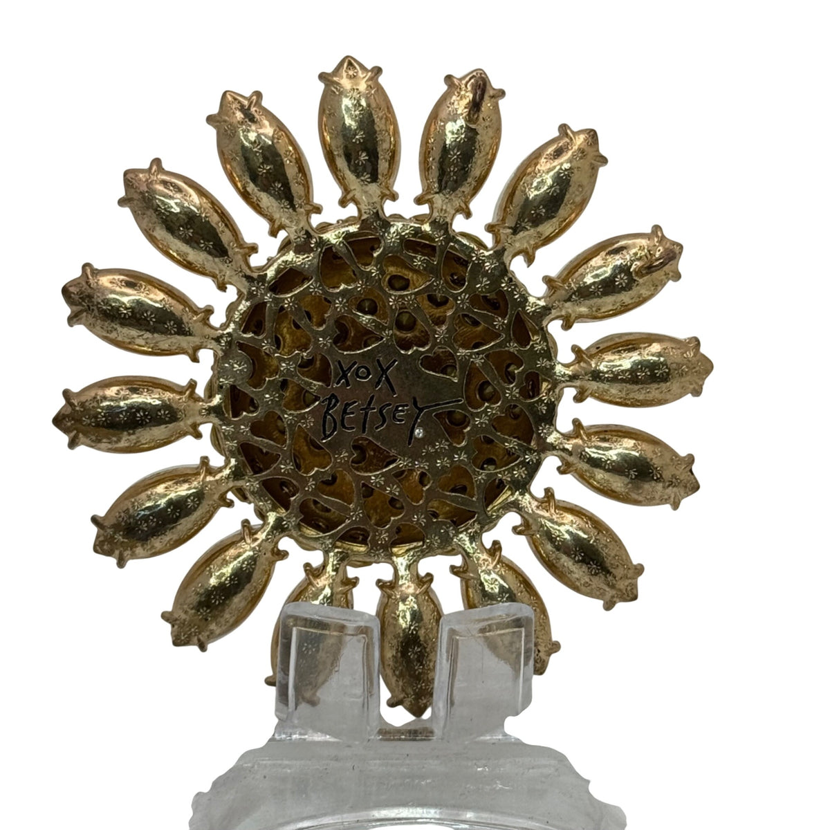 Betsey Johnson Large Statement Pendant Gold-Tone Sunflower Yellow Rhinestones 3"