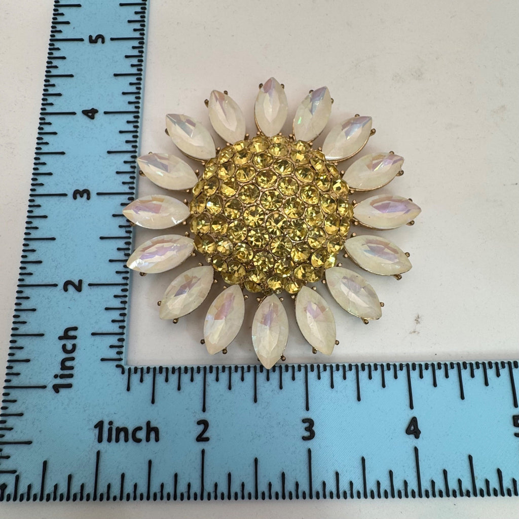 Betsey Johnson Large Statement Pendant Gold-Tone Sunflower Yellow Rhinestones 3"