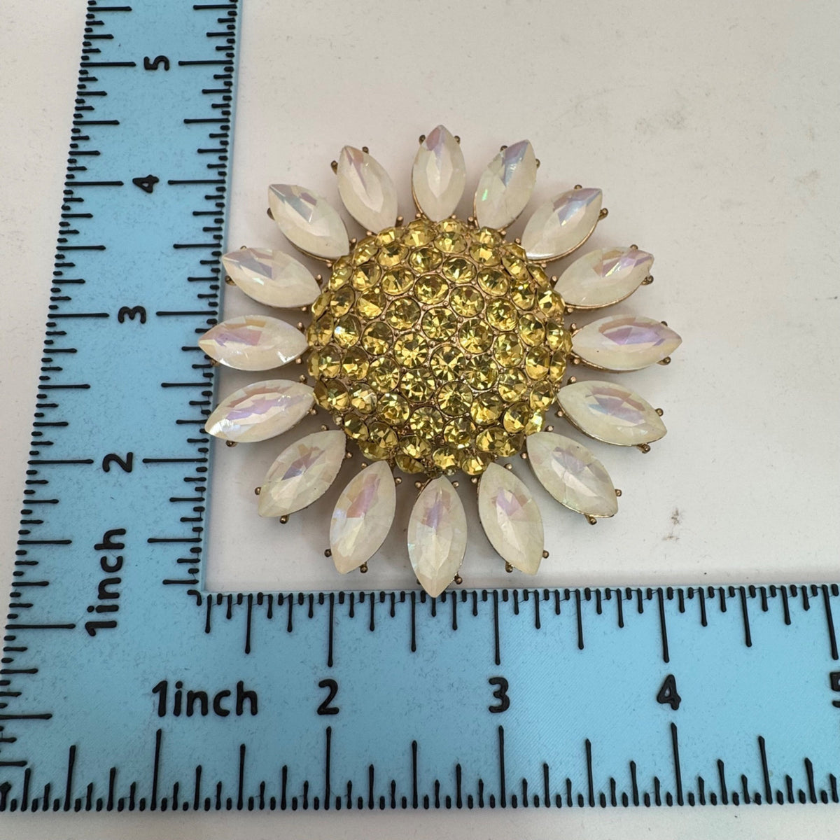 Betsey Johnson Large Statement Pendant Gold-Tone Sunflower Yellow Rhinestones 3"