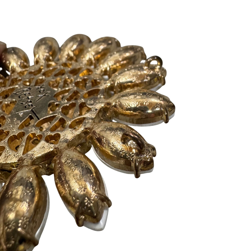 Betsey Johnson Large Statement Pendant Gold-Tone Sunflower Yellow Rhinestones 3"