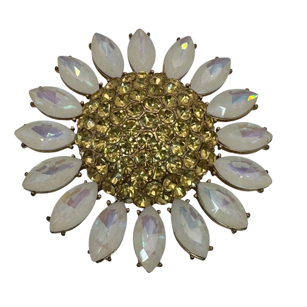 Betsey Johnson Large Statement Pendant Gold-Tone Sunflower Yellow Rhinestones 3"