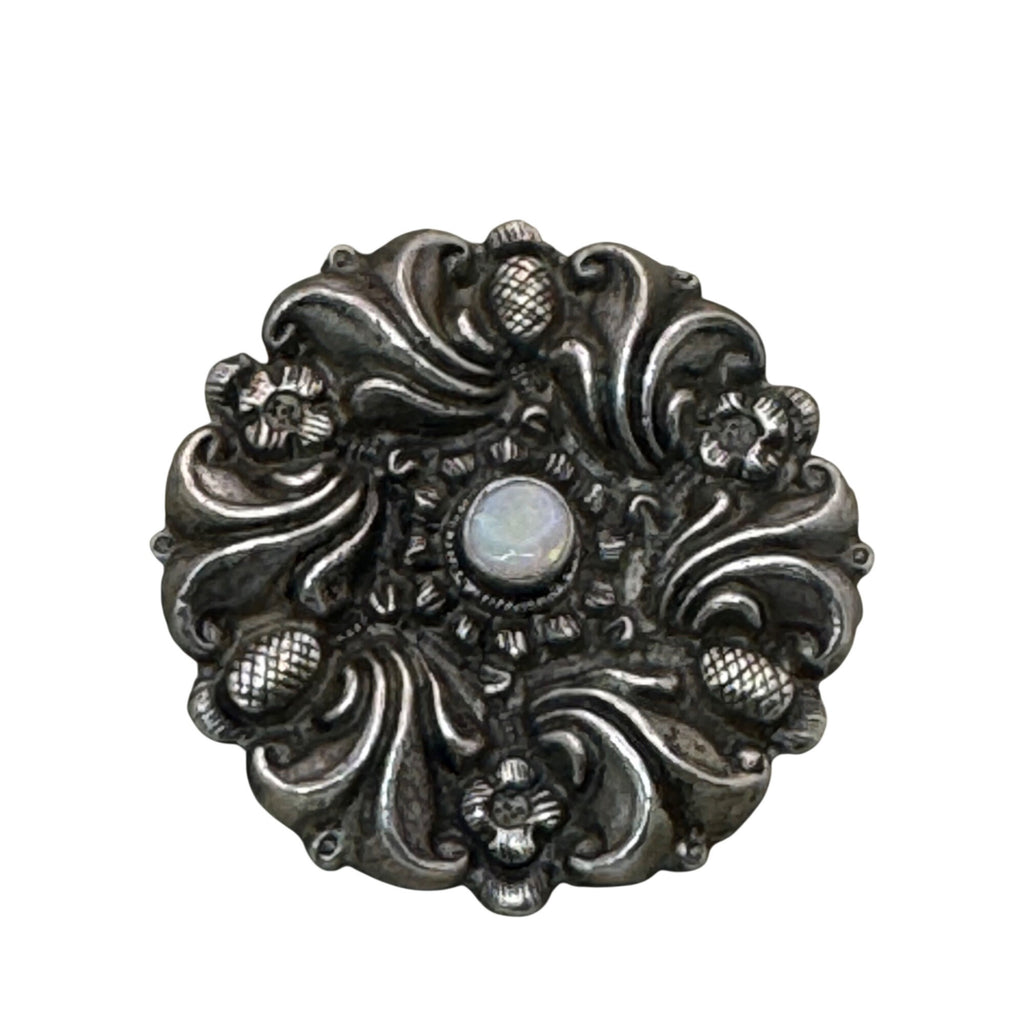 Sterling Opal Art Deco Pendant Floral Design 925 1.75"  Scroll Finial Victorian