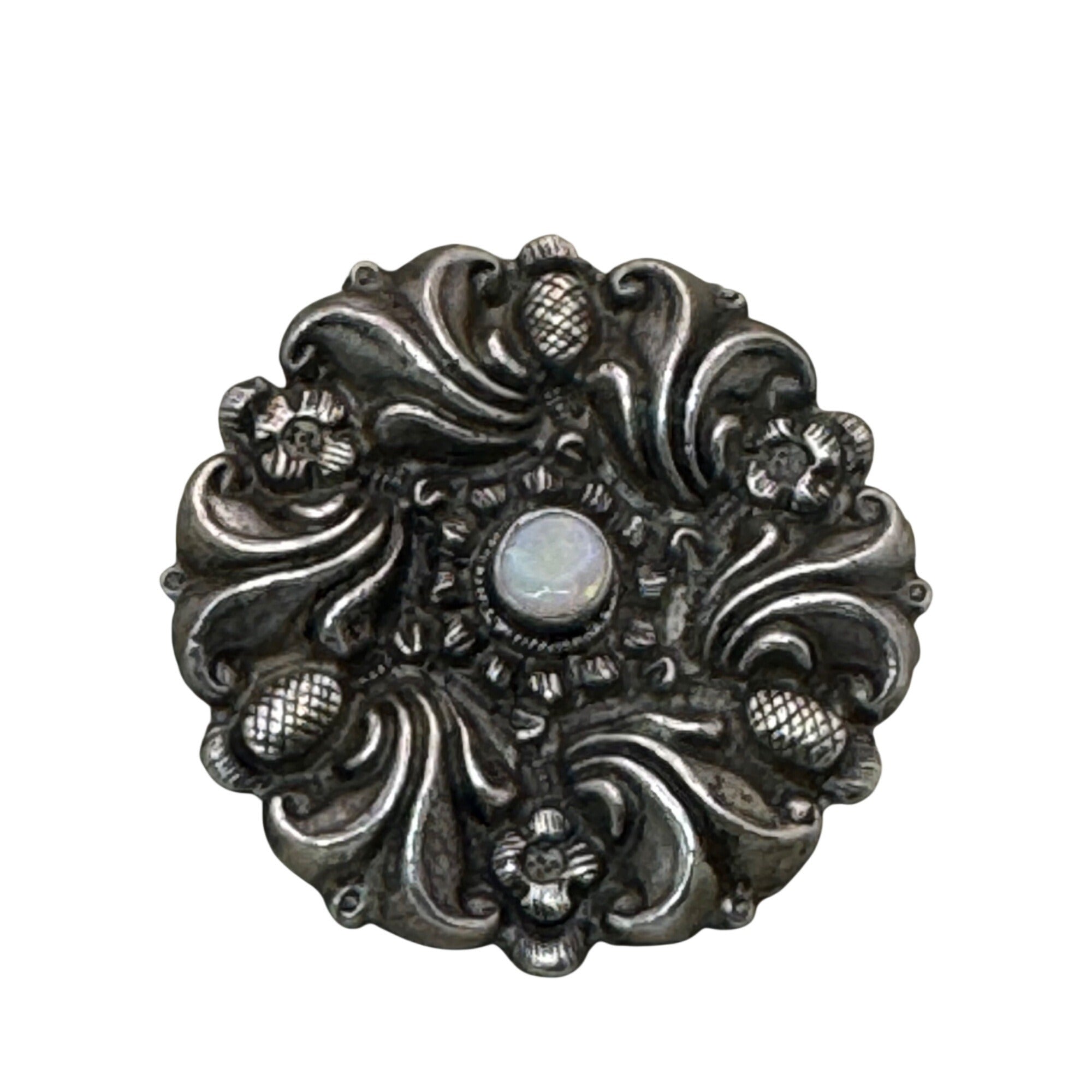 Sterling Opal Art Deco Pendant Floral Design 925 1.75"  Scroll Finial Victorian