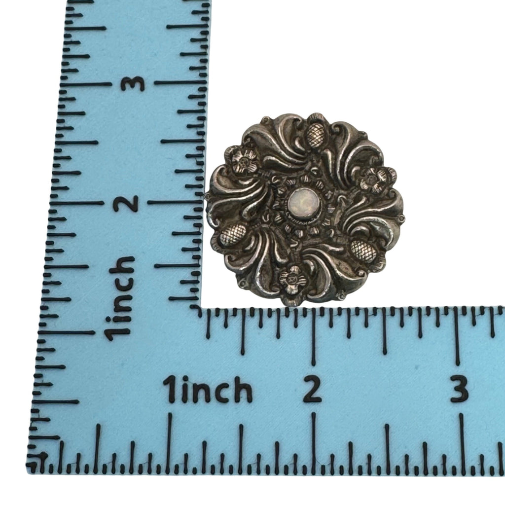 Sterling Opal Art Deco Pendant Floral Design 925 1.75"  Scroll Finial Victorian