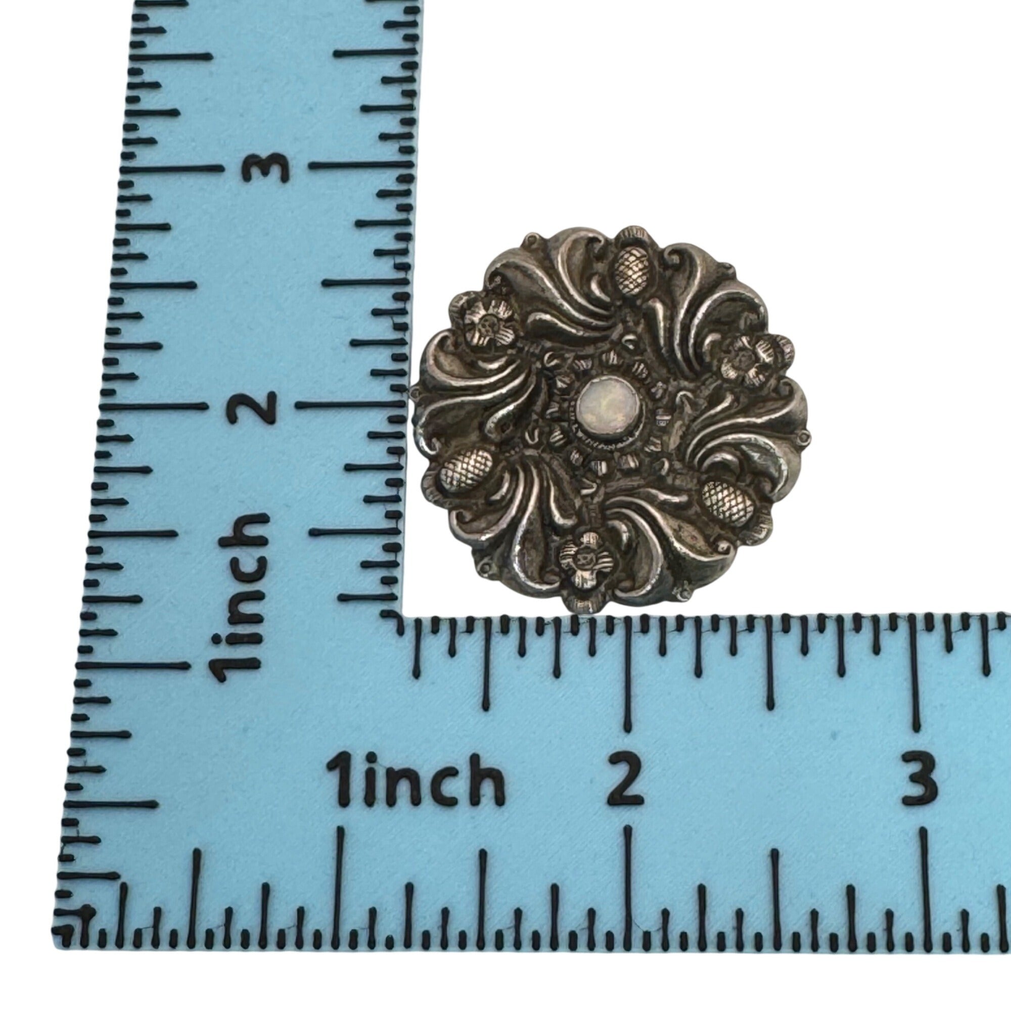 Sterling Opal Art Deco Pendant Floral Design 925 1.75"  Scroll Finial Victorian