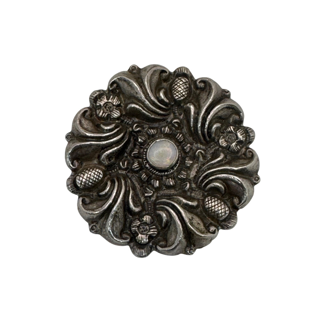 Sterling Opal Art Deco Pendant Floral Design 925 1.75"  Scroll Finial Victorian