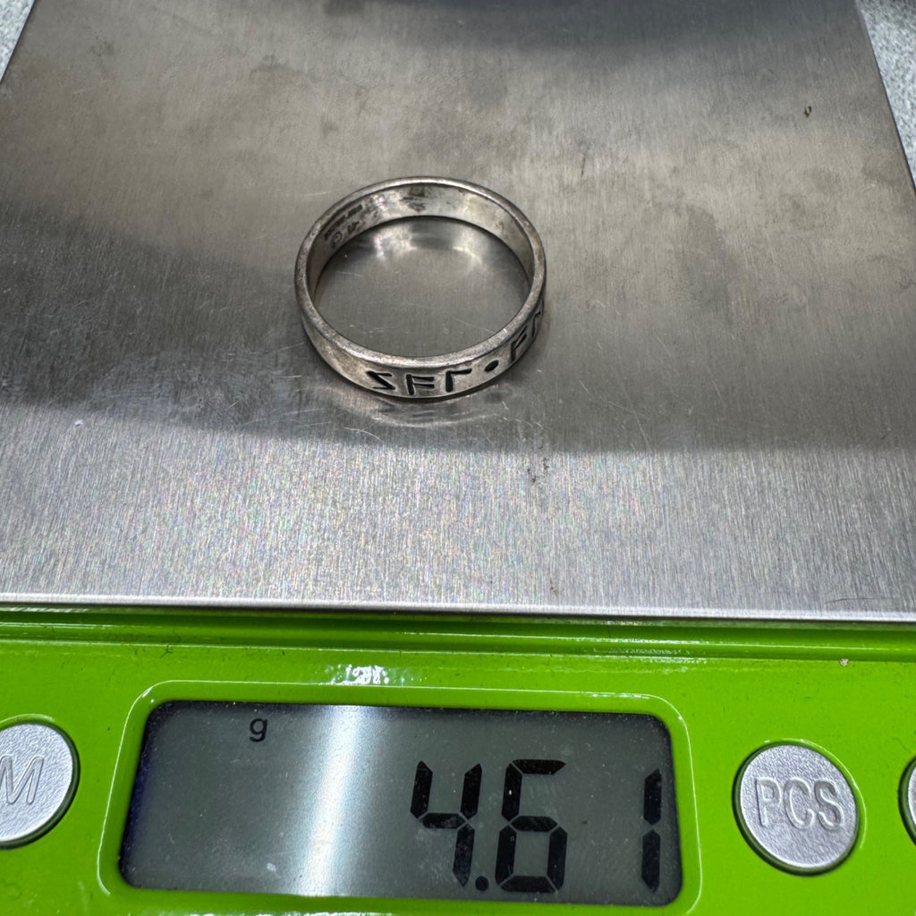 Sterling Silver Viking Runic Engraved Band Ring Vintage Size 10 Rune Mens Womens