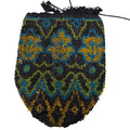Antique Art Deco Hand-Beaded Drawstring Pouch Flapper Floral Clutch Purse READ