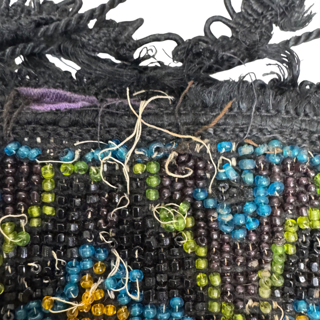 Antique Art Deco Hand-Beaded Drawstring Pouch Flapper Floral Clutch Purse READ
