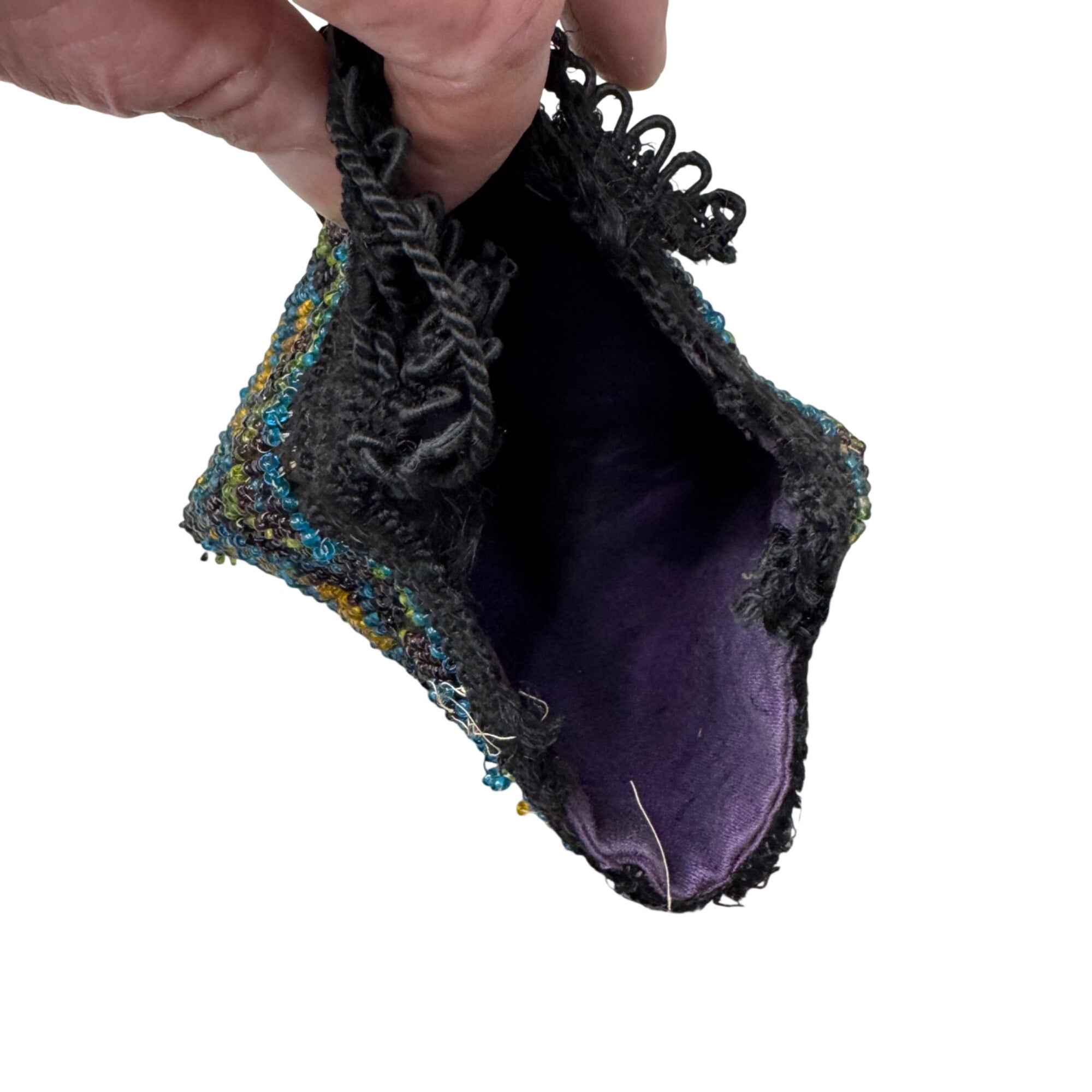Antique Art Deco Hand-Beaded Drawstring Pouch Flapper Floral Clutch Purse READ