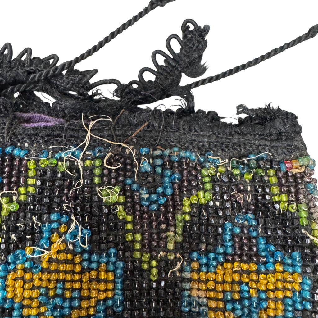 Antique Art Deco Hand-Beaded Drawstring Pouch Flapper Floral Clutch Purse READ
