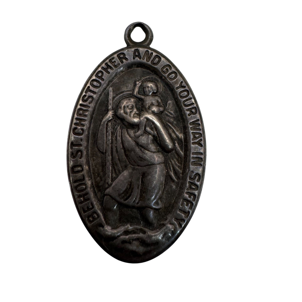 St. Christopher Medal Pendant Religious Catholic Charm Oval 1.5" Sterling Silver