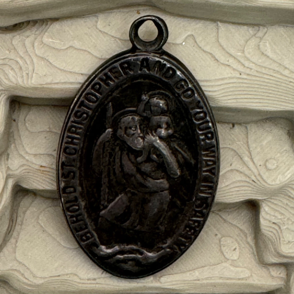 St. Christopher Medal Pendant Religious Catholic Charm Oval 1.5" Sterling Silver