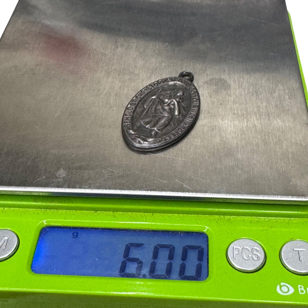 St. Christopher Medal Pendant Religious Catholic Charm Oval 1.5" Sterling Silver