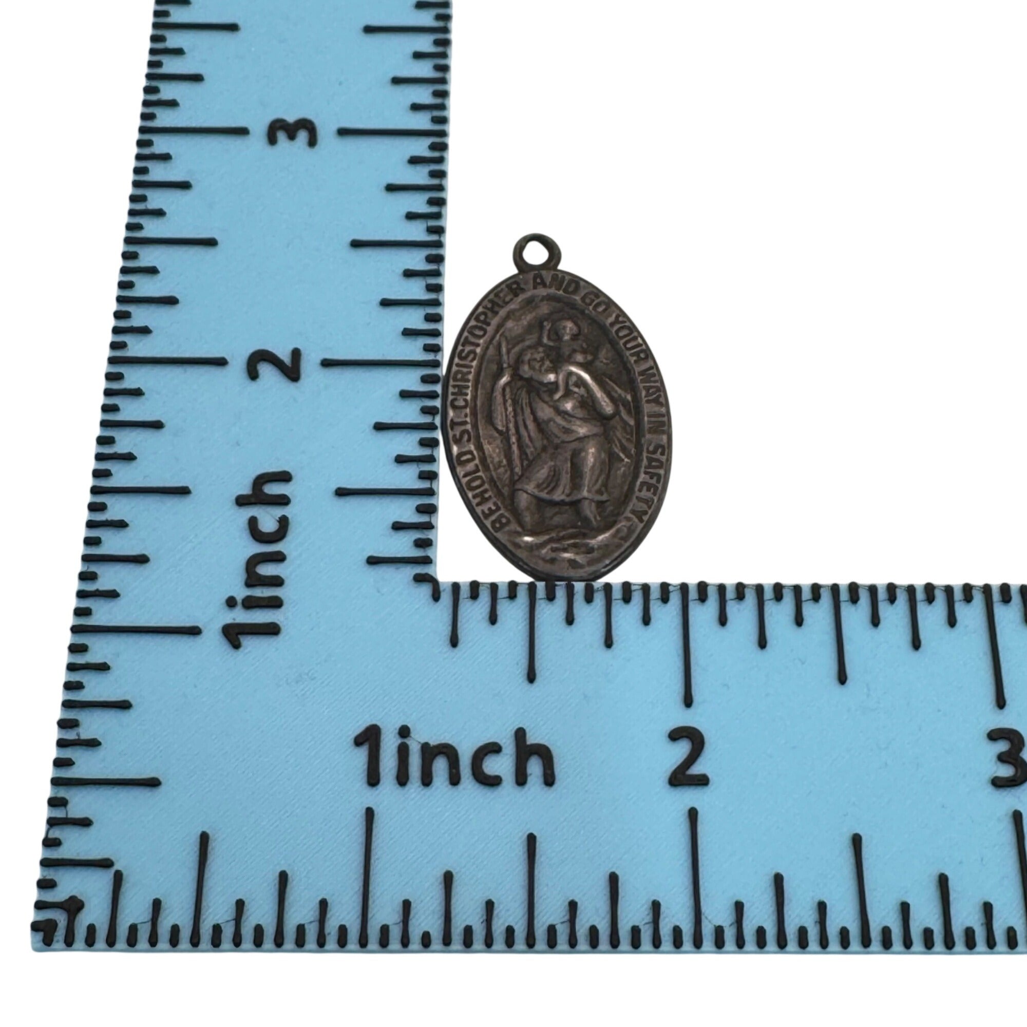 St. Christopher Medal Pendant Religious Catholic Charm Oval 1.5" Sterling Silver