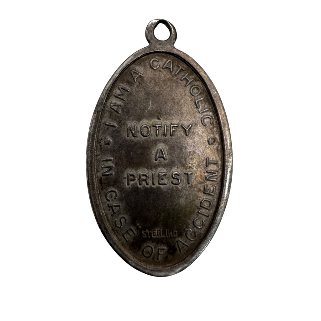 St. Christopher Medal Pendant Religious Catholic Charm Oval 1.5" Sterling Silver