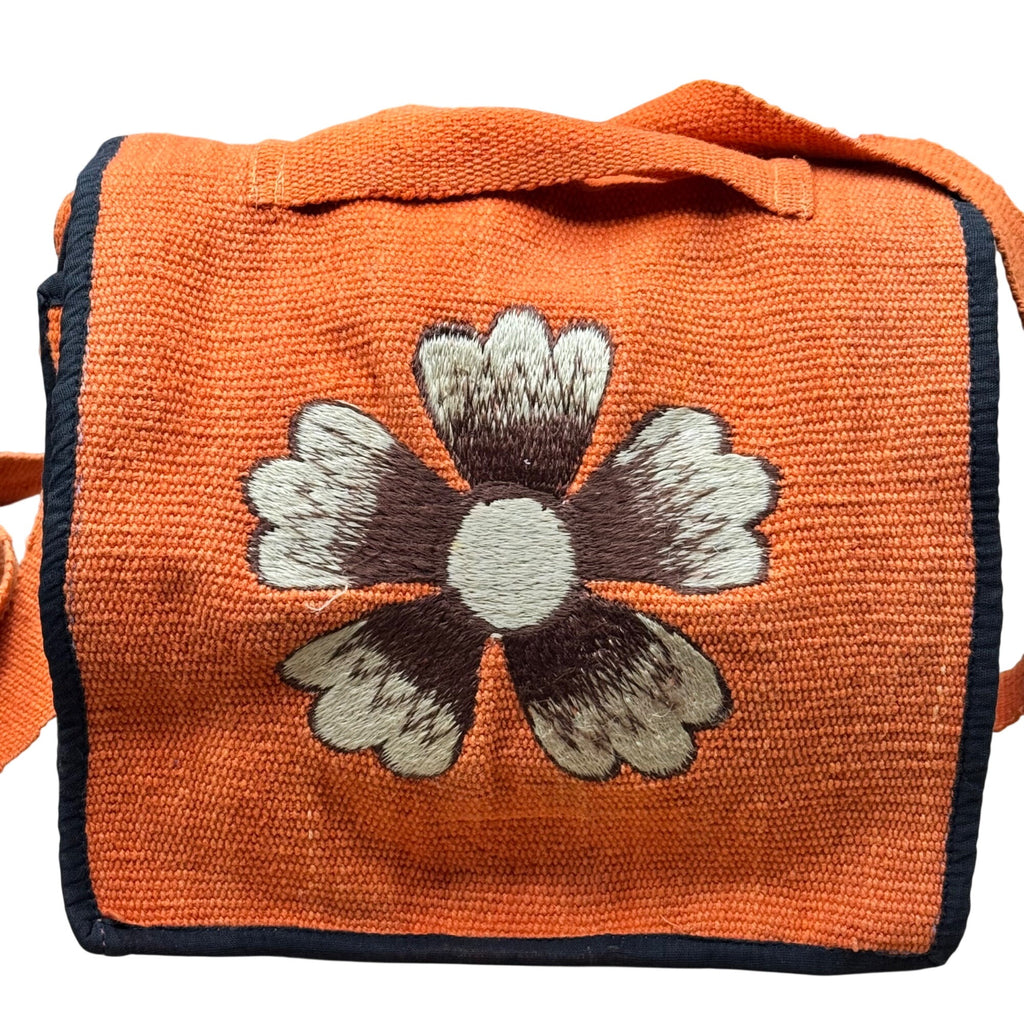 Vintage Boho Handwoven Orange Floral Flower Shoulder Crossbody Bag Embroidered