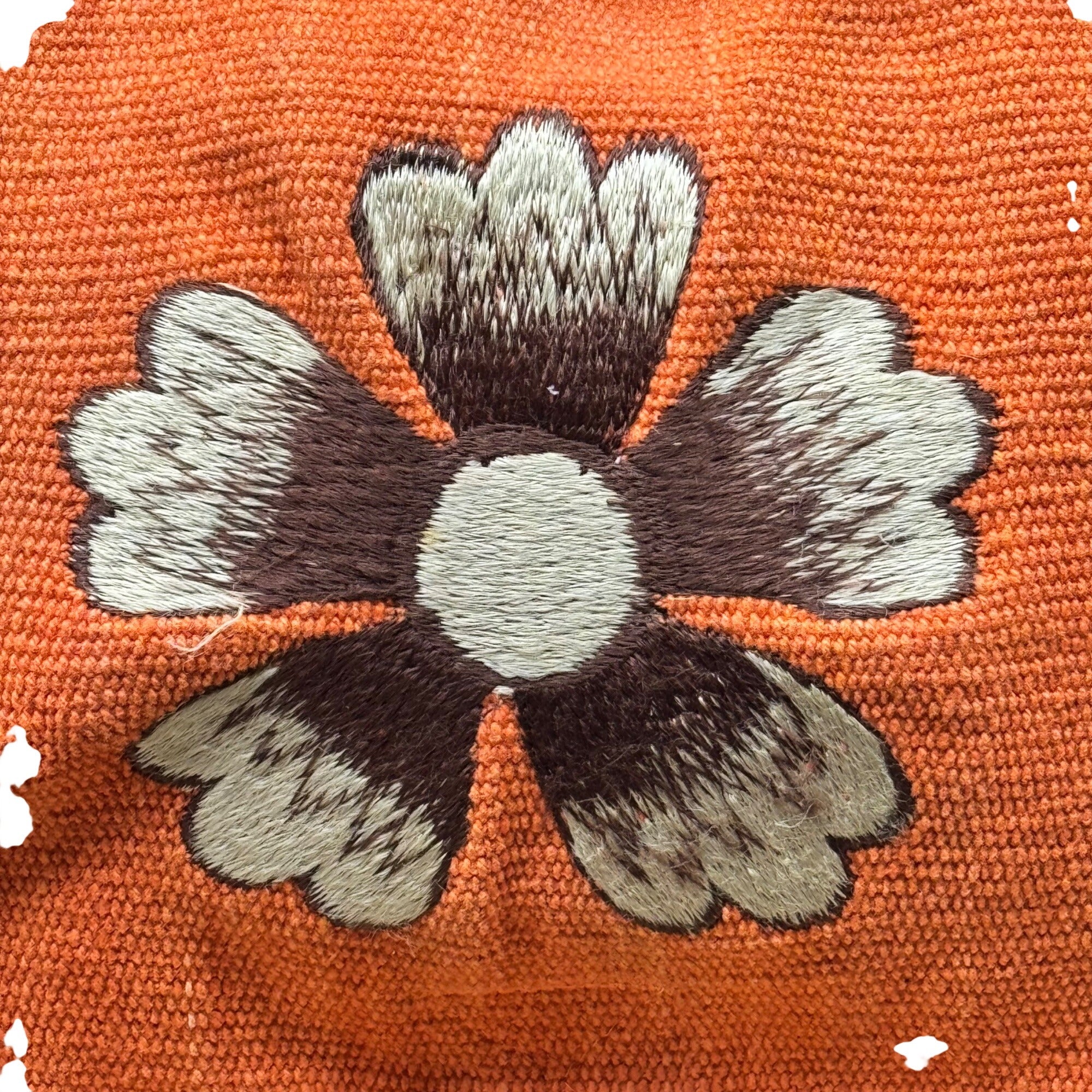 Vintage Boho Handwoven Orange Floral Flower Shoulder Crossbody Bag Embroidered