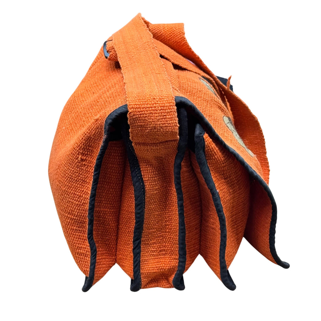 Vintage Boho Handwoven Orange Floral Flower Shoulder Crossbody Bag Embroidered