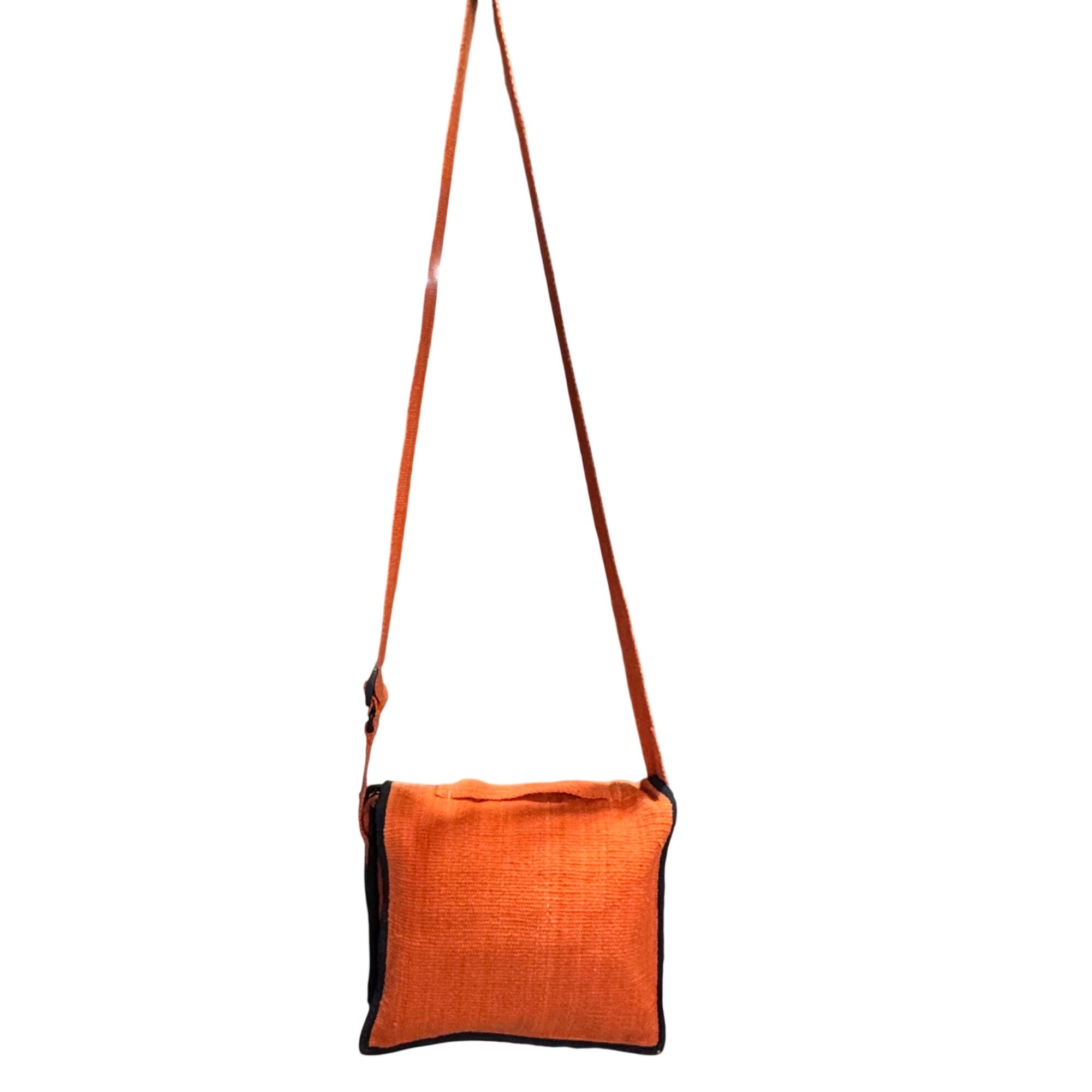 Vintage Boho Handwoven Orange Floral Flower Shoulder Crossbody Bag Embroidered