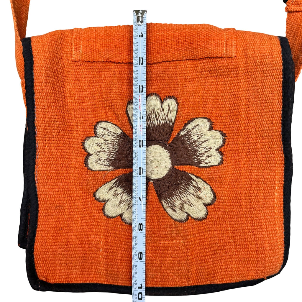 Vintage Boho Handwoven Orange Floral Flower Shoulder Crossbody Bag Embroidered