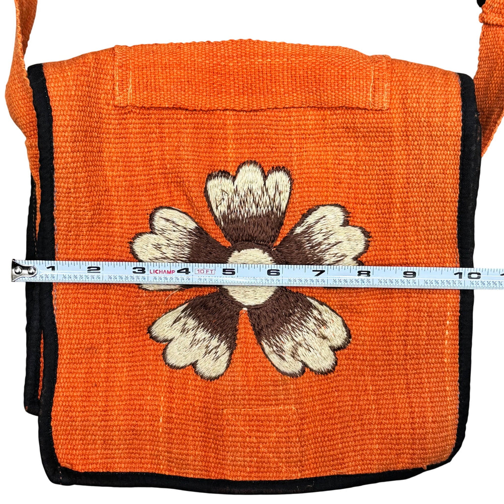 Vintage Boho Handwoven Orange Floral Flower Shoulder Crossbody Bag Embroidered