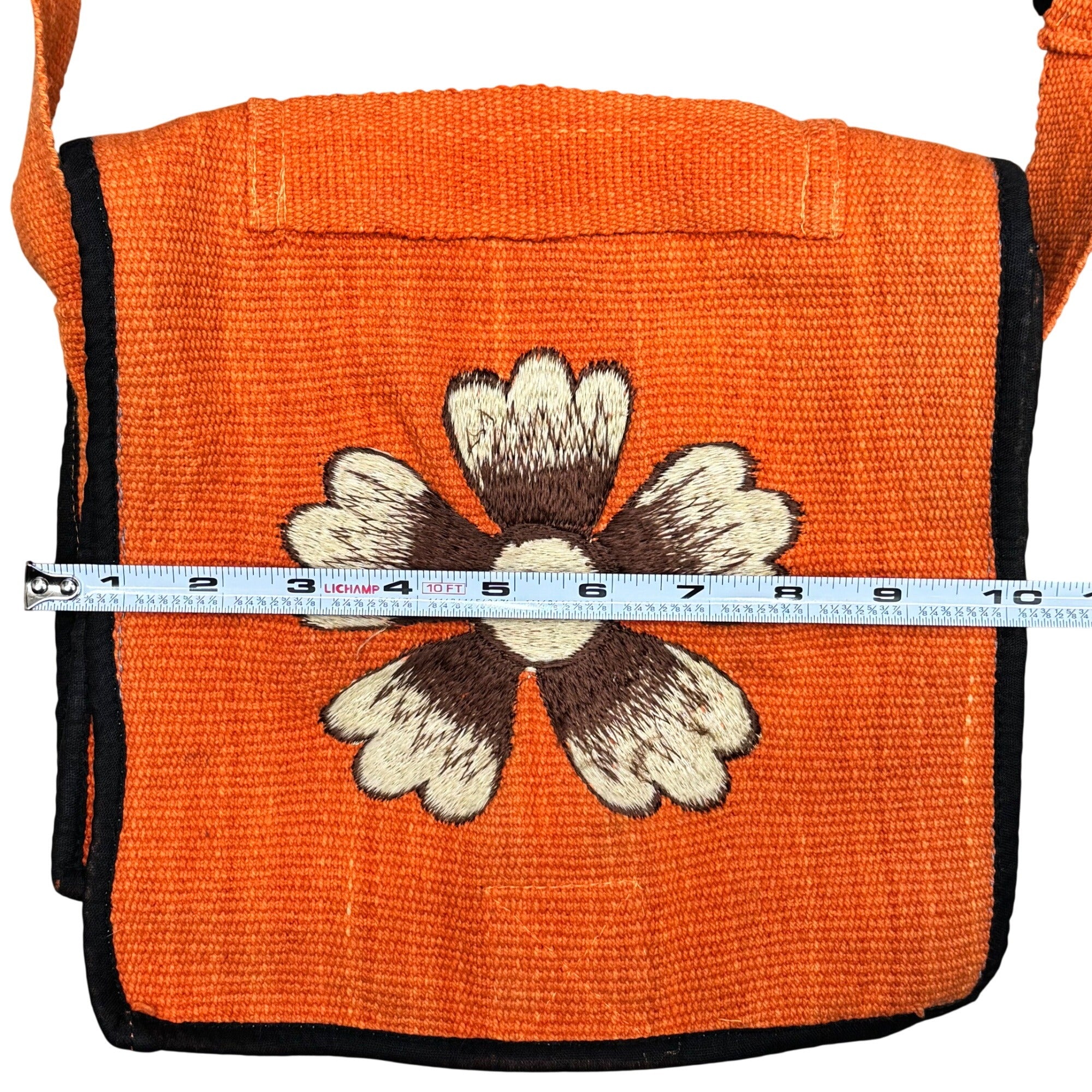 Vintage Boho Handwoven Orange Floral Flower Shoulder Crossbody Bag Embroidered