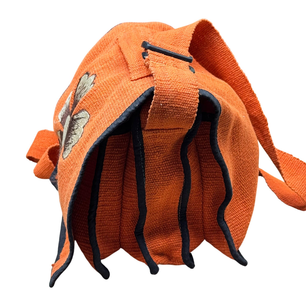 Vintage Boho Handwoven Orange Floral Flower Shoulder Crossbody Bag Embroidered