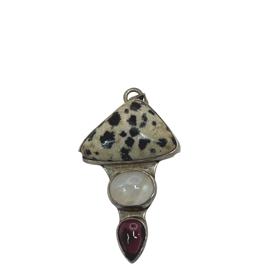 Vitnage Dalmatian Jasper Moonstone Garnet Sterling Silver Pendant Multi Gemstone