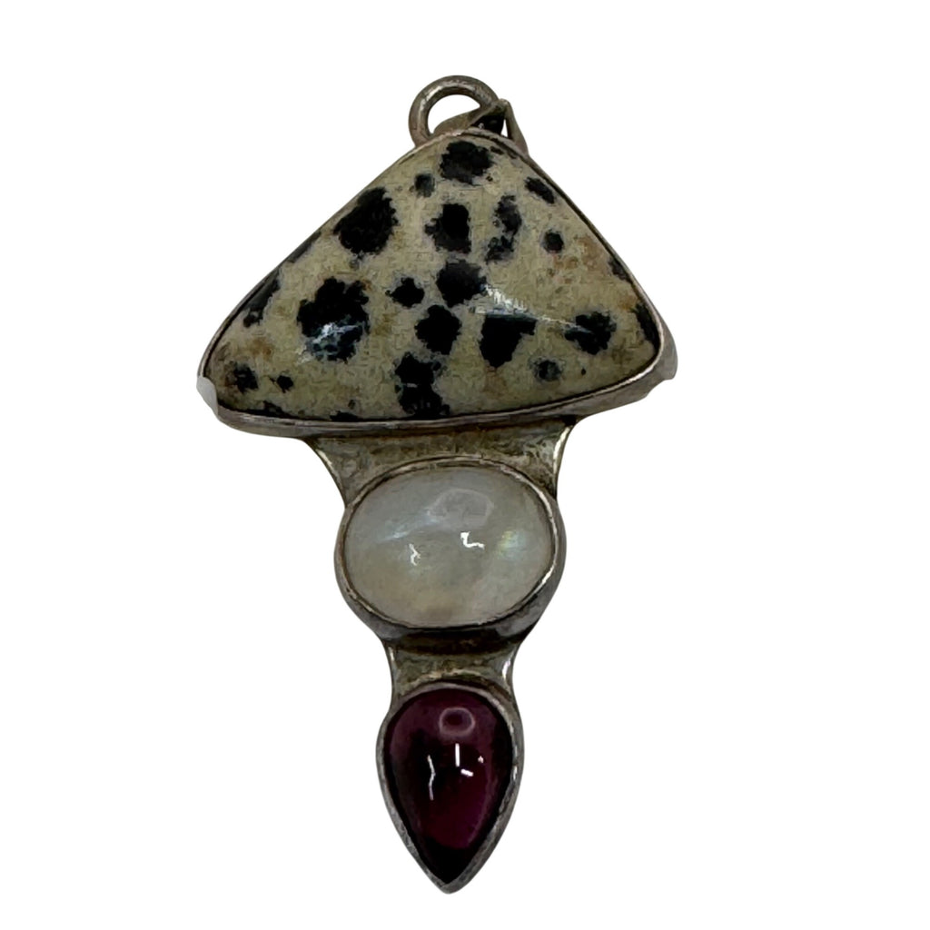 Vitnage Dalmatian Jasper Moonstone Garnet Sterling Silver Pendant Multi Gemstone