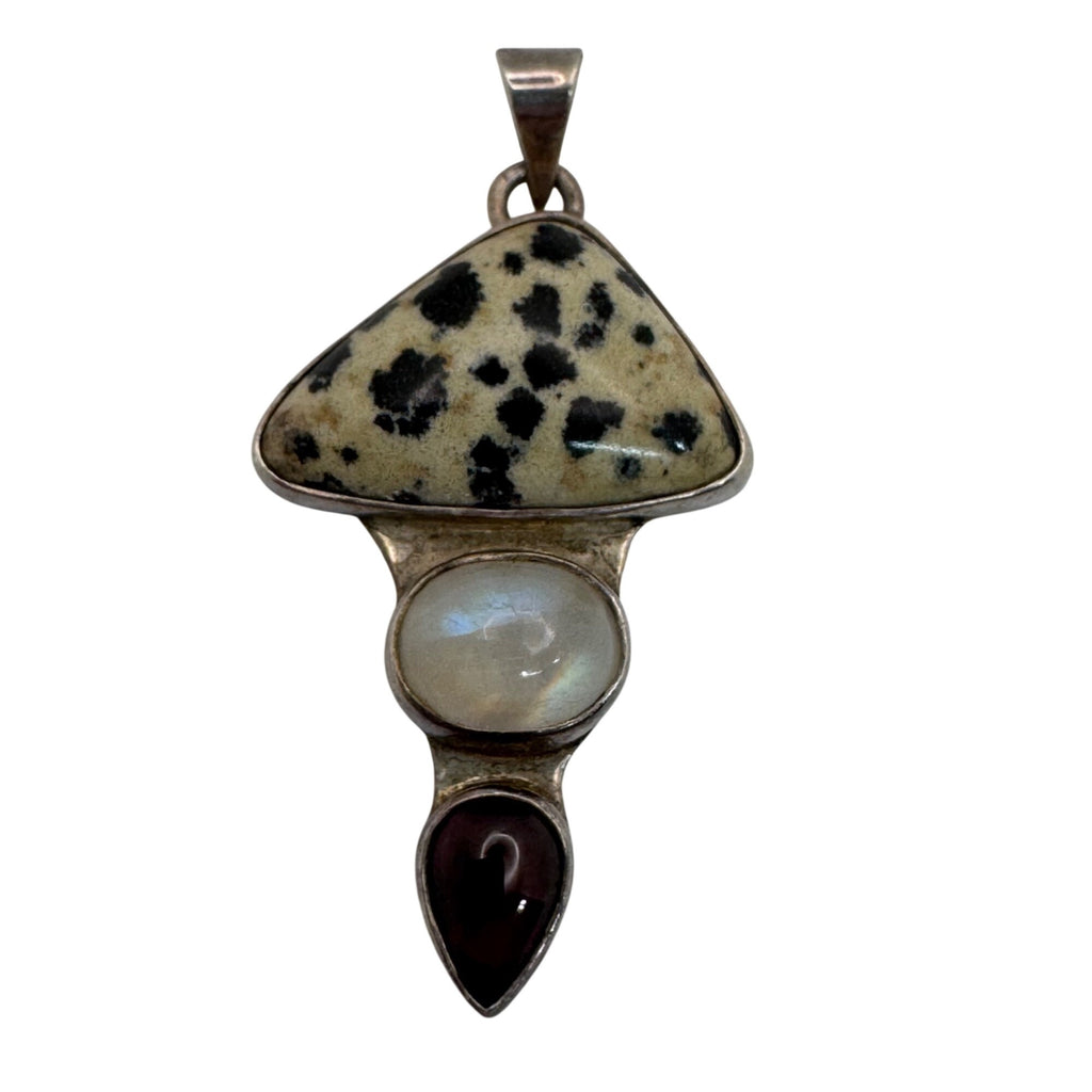 Vitnage Dalmatian Jasper Moonstone Garnet Sterling Silver Pendant Multi Gemstone