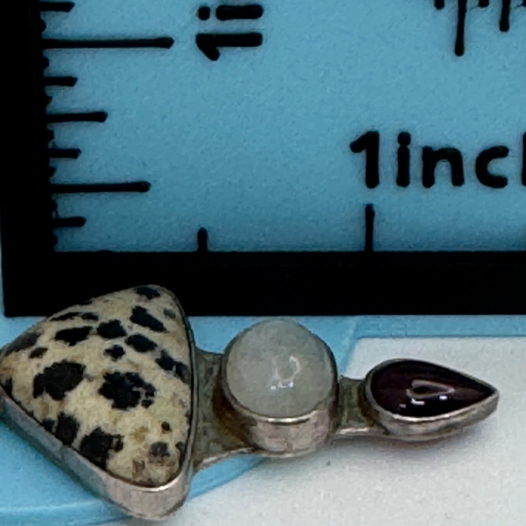 Vitnage Dalmatian Jasper Moonstone Garnet Sterling Silver Pendant Multi Gemstone