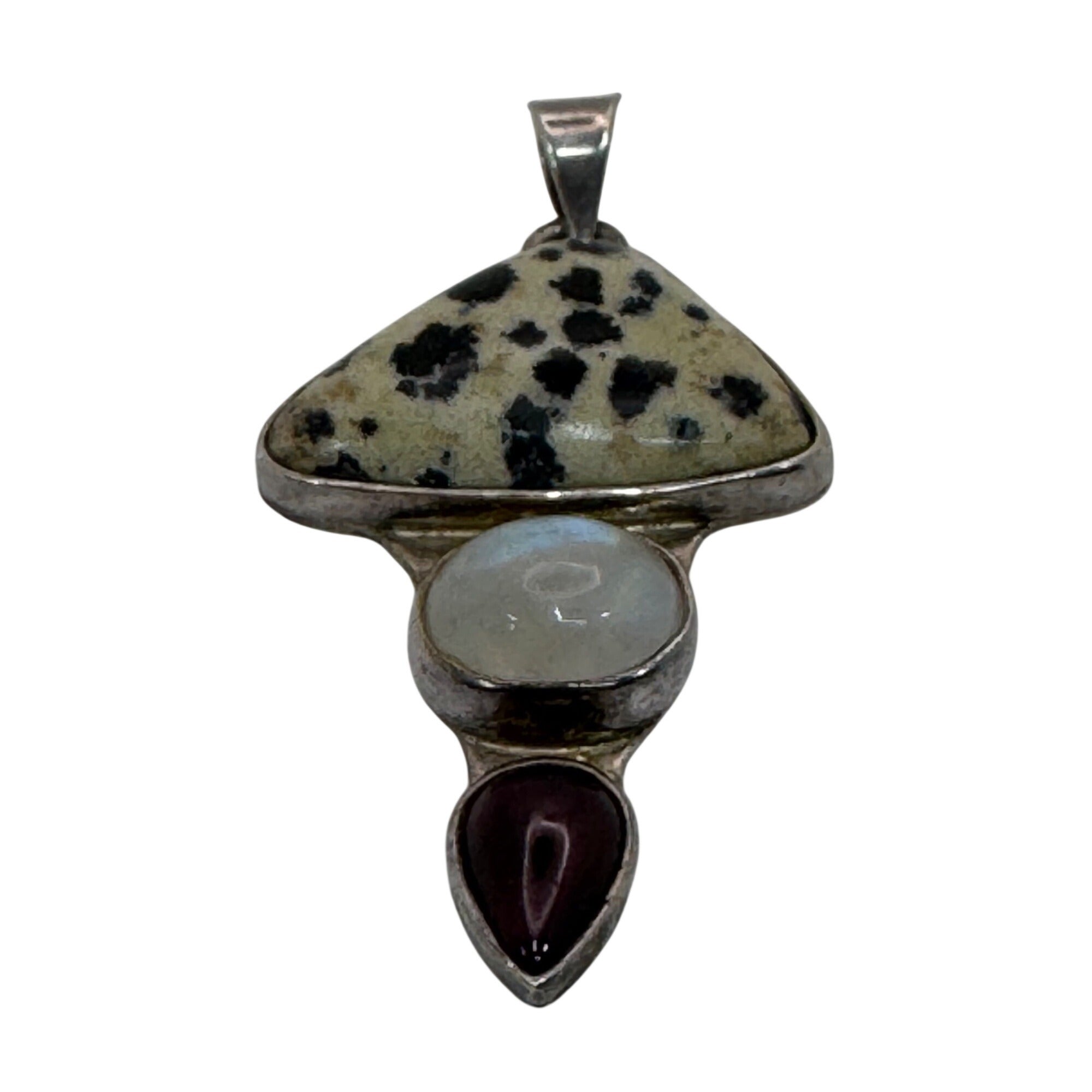 Vitnage Dalmatian Jasper Moonstone Garnet Sterling Silver Pendant Multi Gemstone