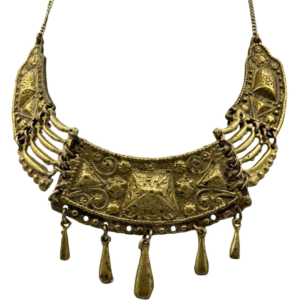 Egyptian Revival Brass Statement Necklace Collar Chandelier Modernist Vintage