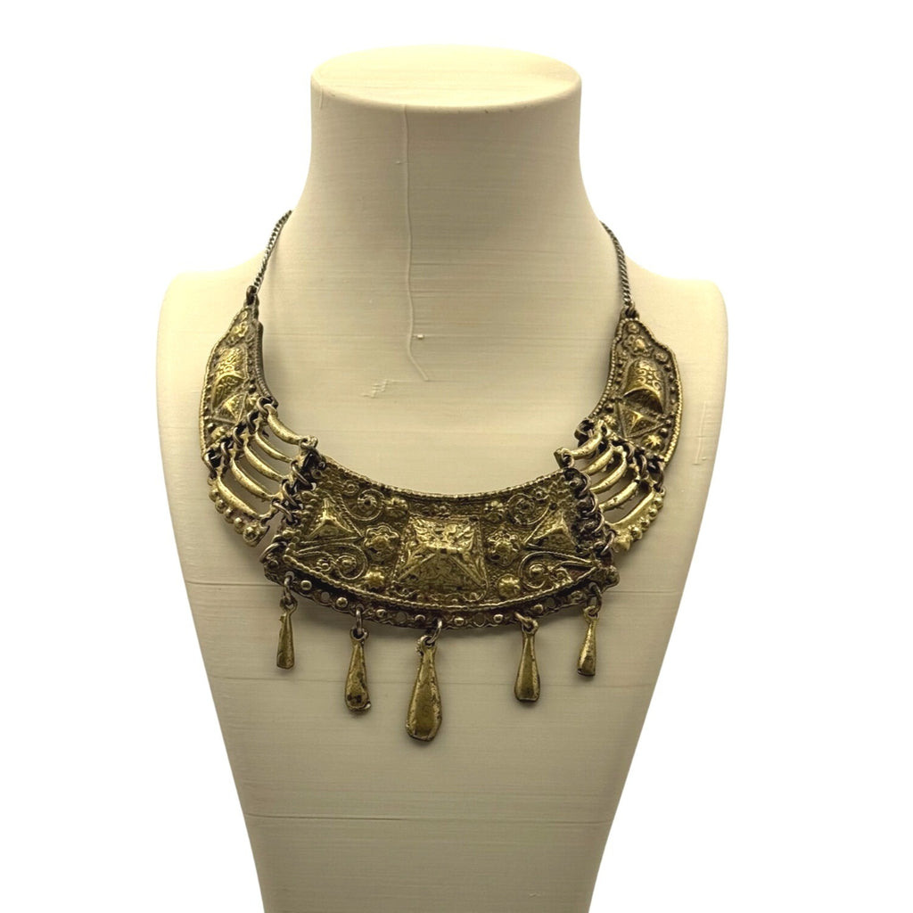 Egyptian Revival Brass Statement Necklace Collar Chandelier Modernist Vintage