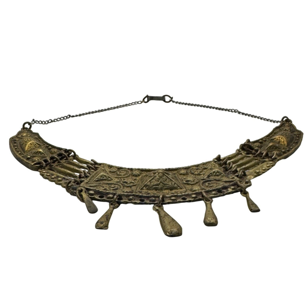 Egyptian Revival Brass Statement Necklace Collar Chandelier Modernist Vintage
