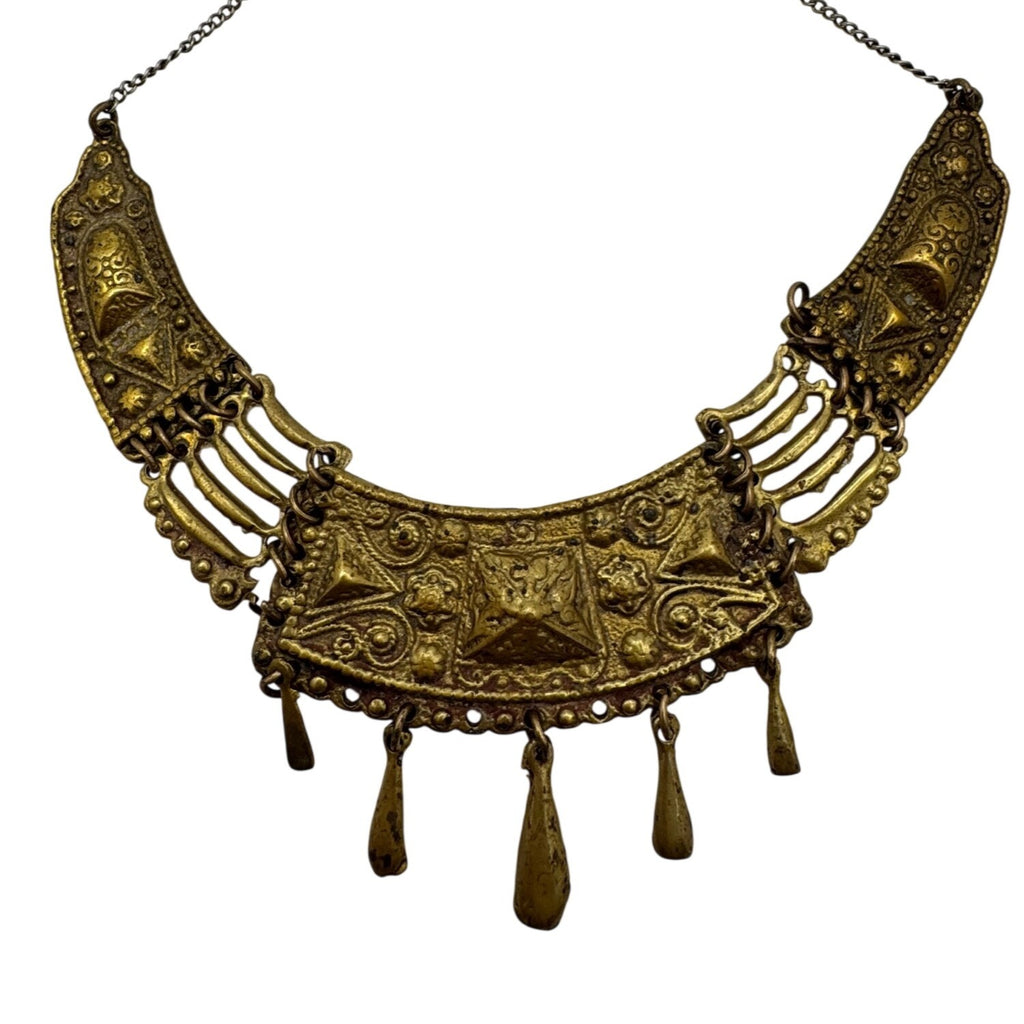 Egyptian Revival Brass Statement Necklace Collar Chandelier Modernist Vintage
