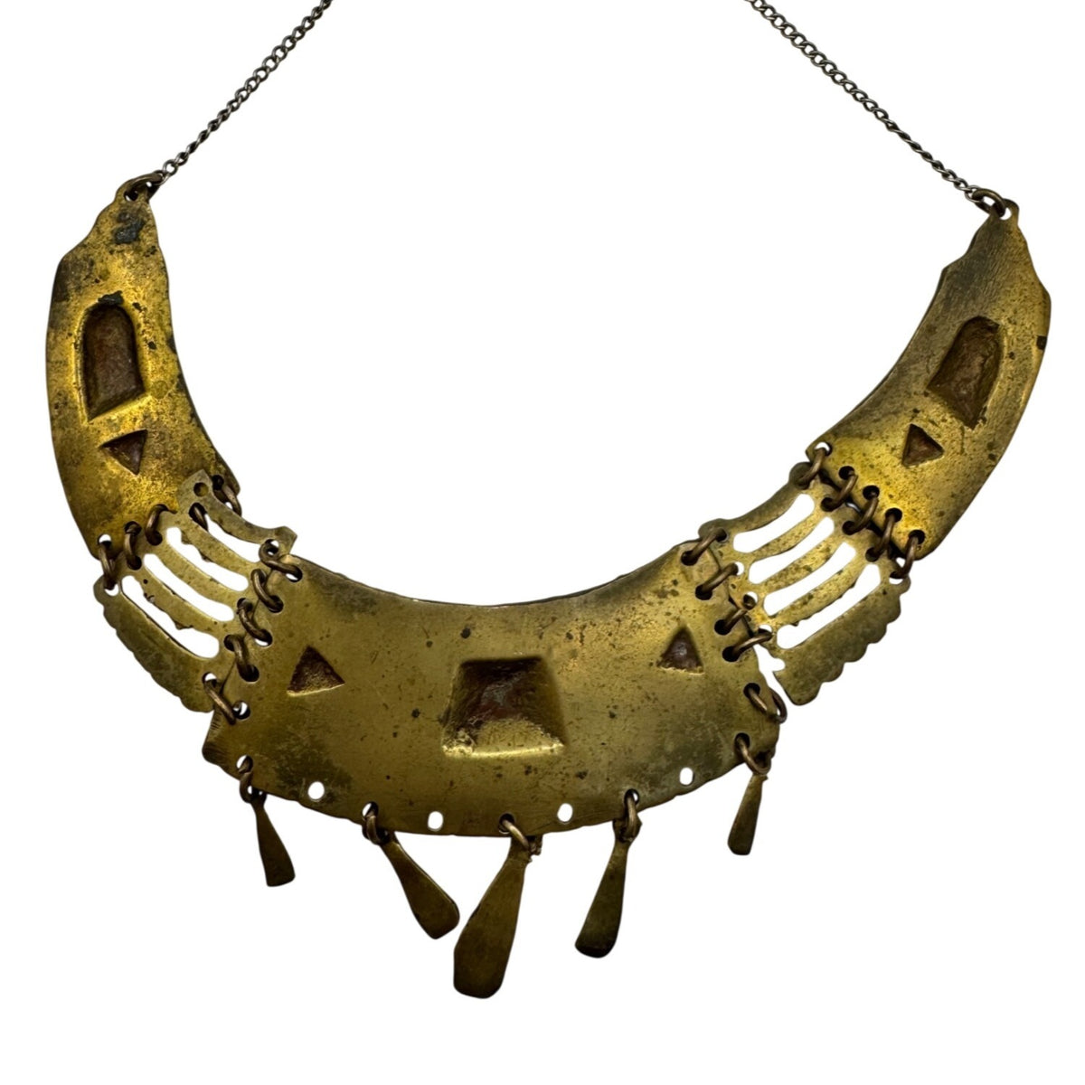 Egyptian Revival Brass Statement Necklace Collar Chandelier Modernist Vintage