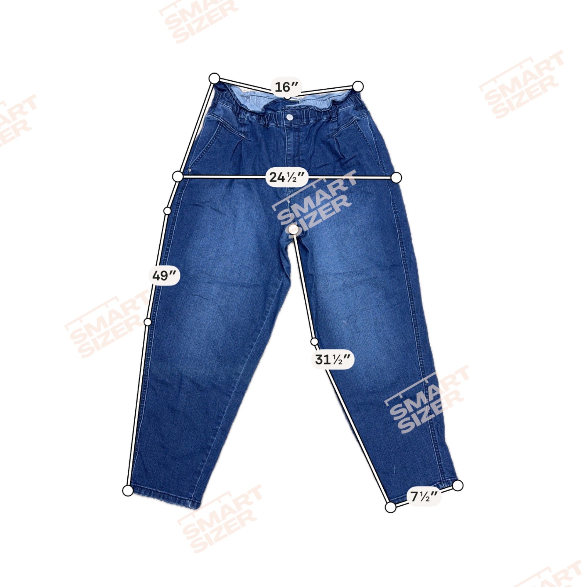 Vintage America Womens Paperbag Waist Denim Pants Size 16 Regular Blue Cotton