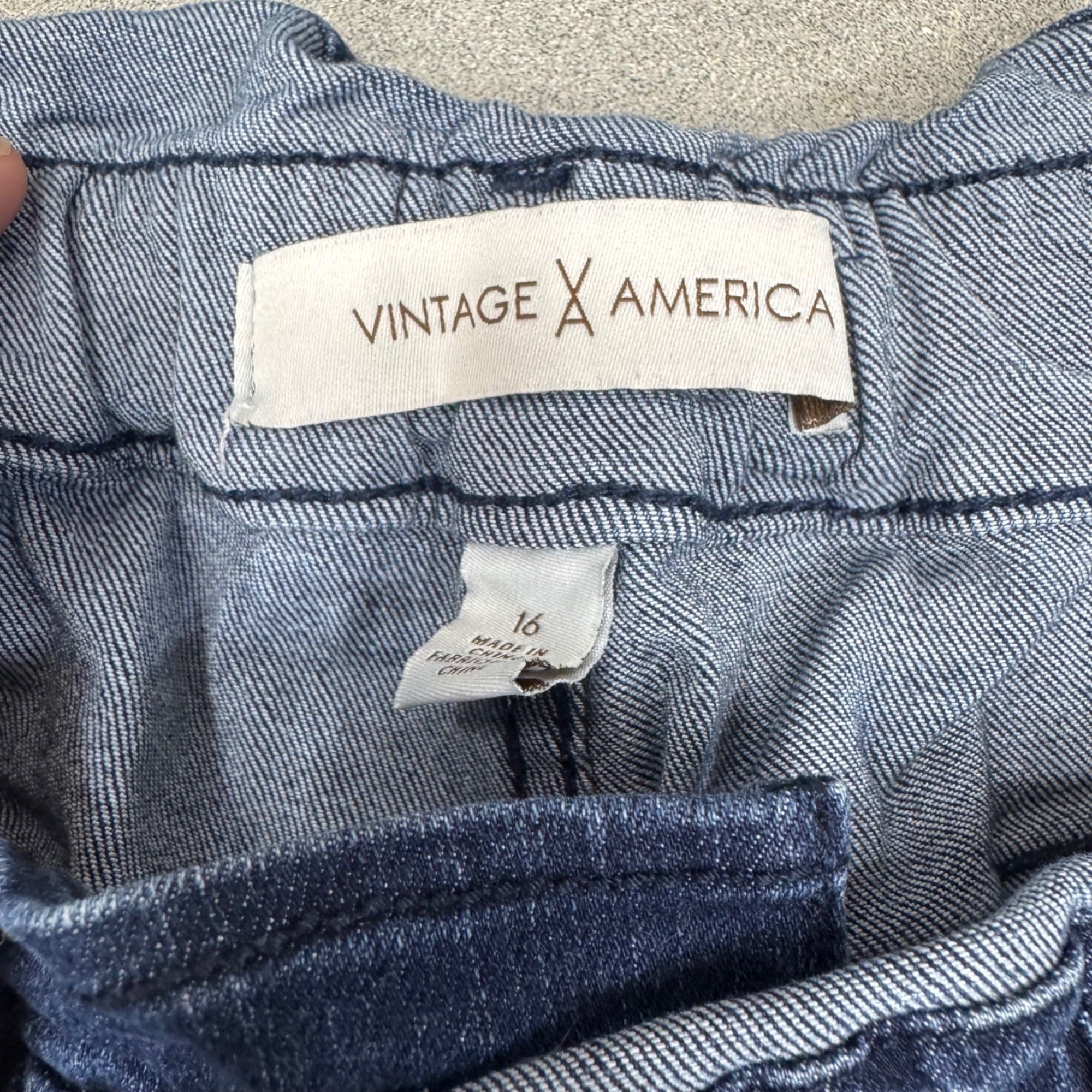 Vintage America Womens Paperbag Waist Denim Pants Size 16 Regular Blue Cotton