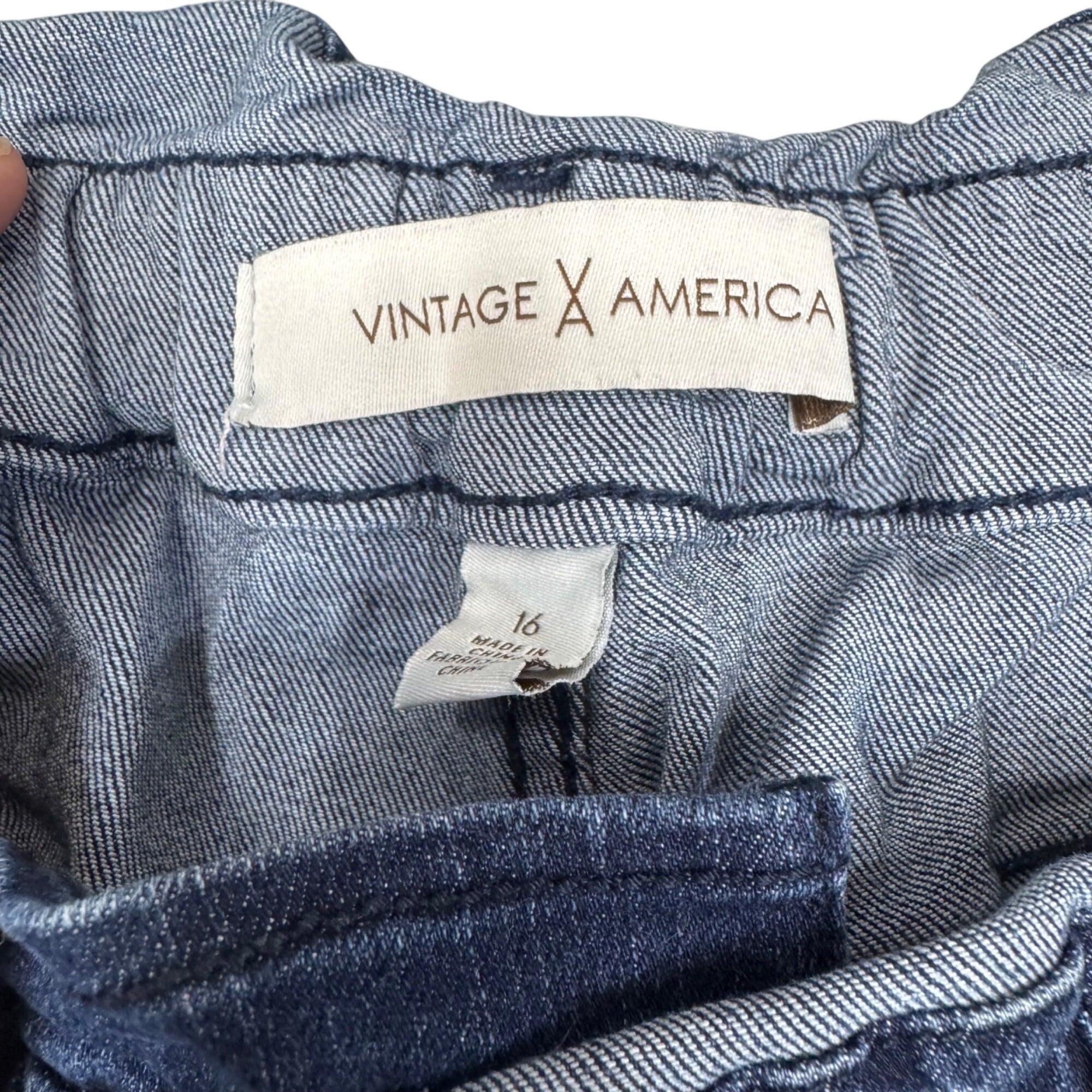Vintage America Womens Paperbag Waist Denim Pants Size 16 Regular Blue Cotton