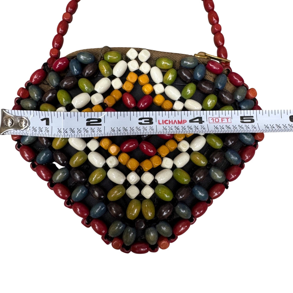 Wood Bead Hand Held Bag Coin Purse Suzanne Brand Made in Czechoslovakia Boho MCM
