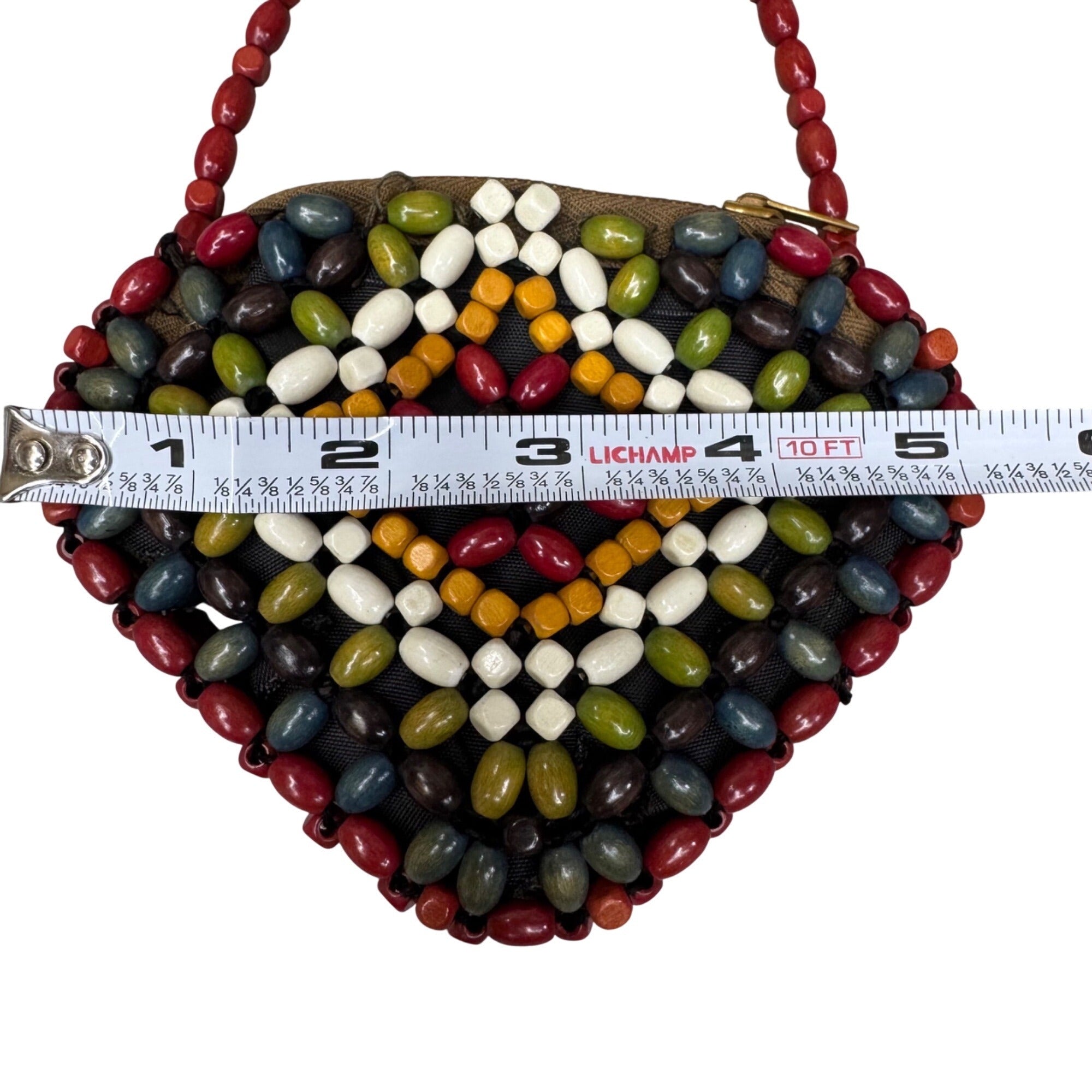 Wood Bead Hand Held Bag Coin Purse Suzanne Brand Made in Czechoslovakia Boho MCM