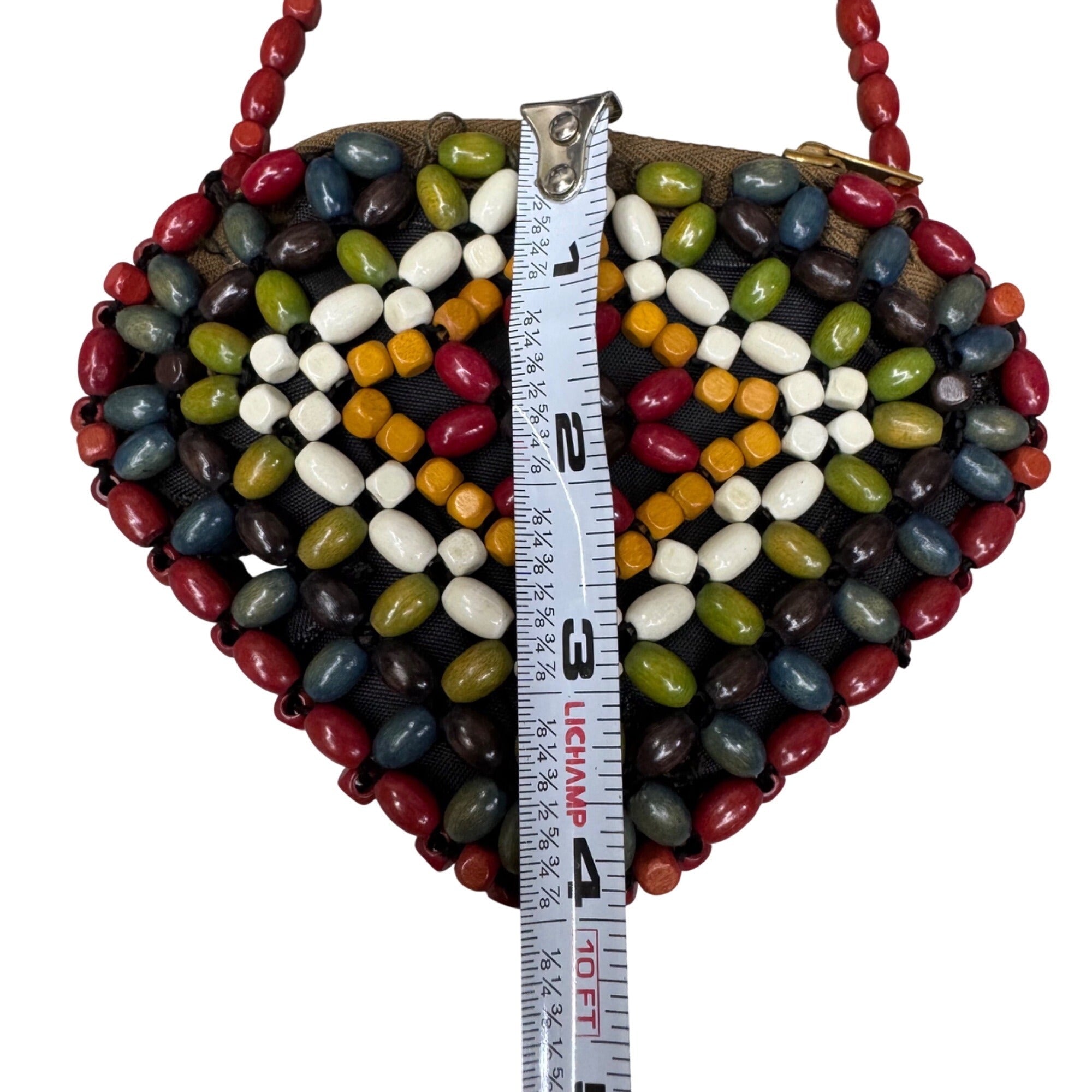 Wood Bead Hand Held Bag Coin Purse Suzanne Brand Made in Czechoslovakia Boho MCM