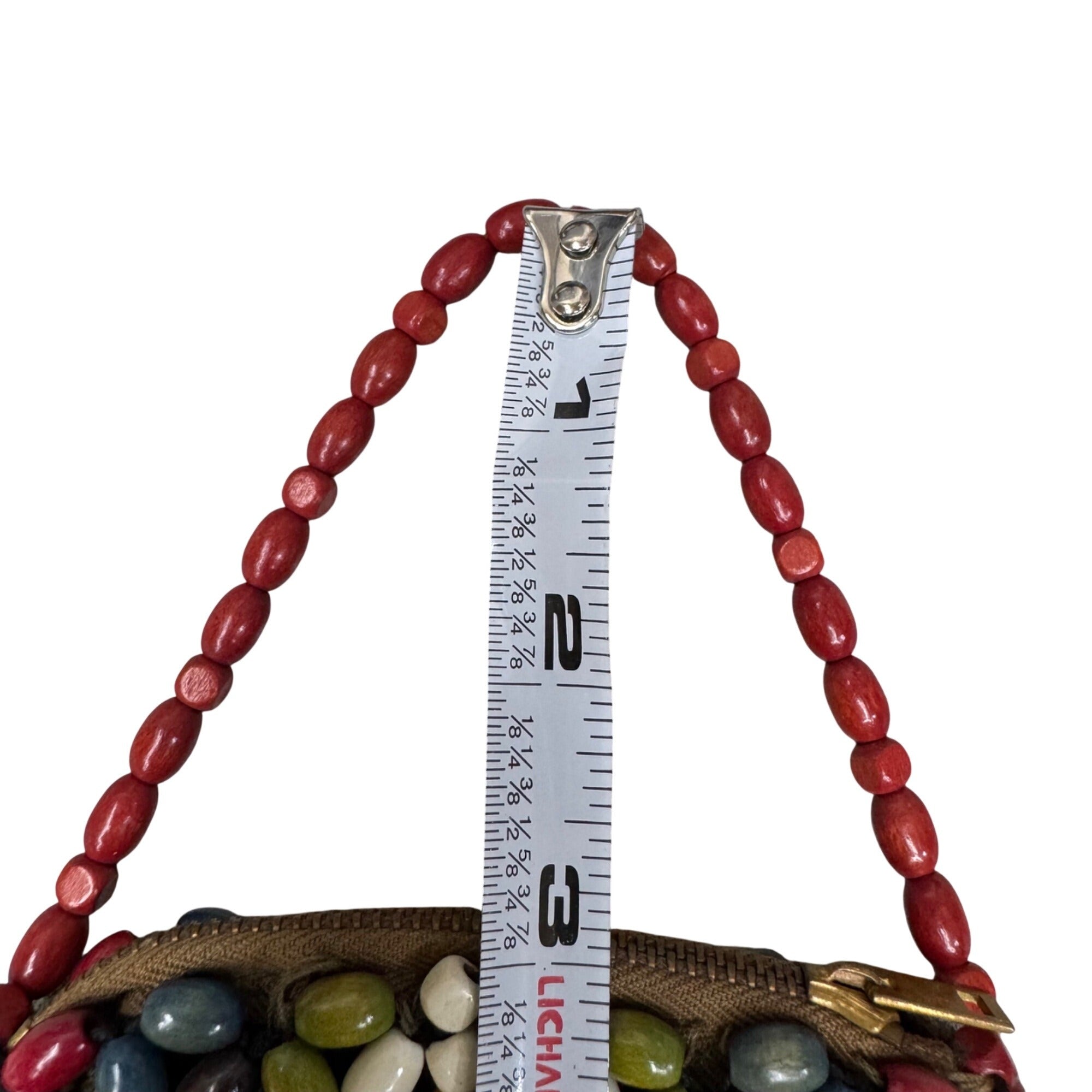 Wood Bead Hand Held Bag Coin Purse Suzanne Brand Made in Czechoslovakia Boho MCM