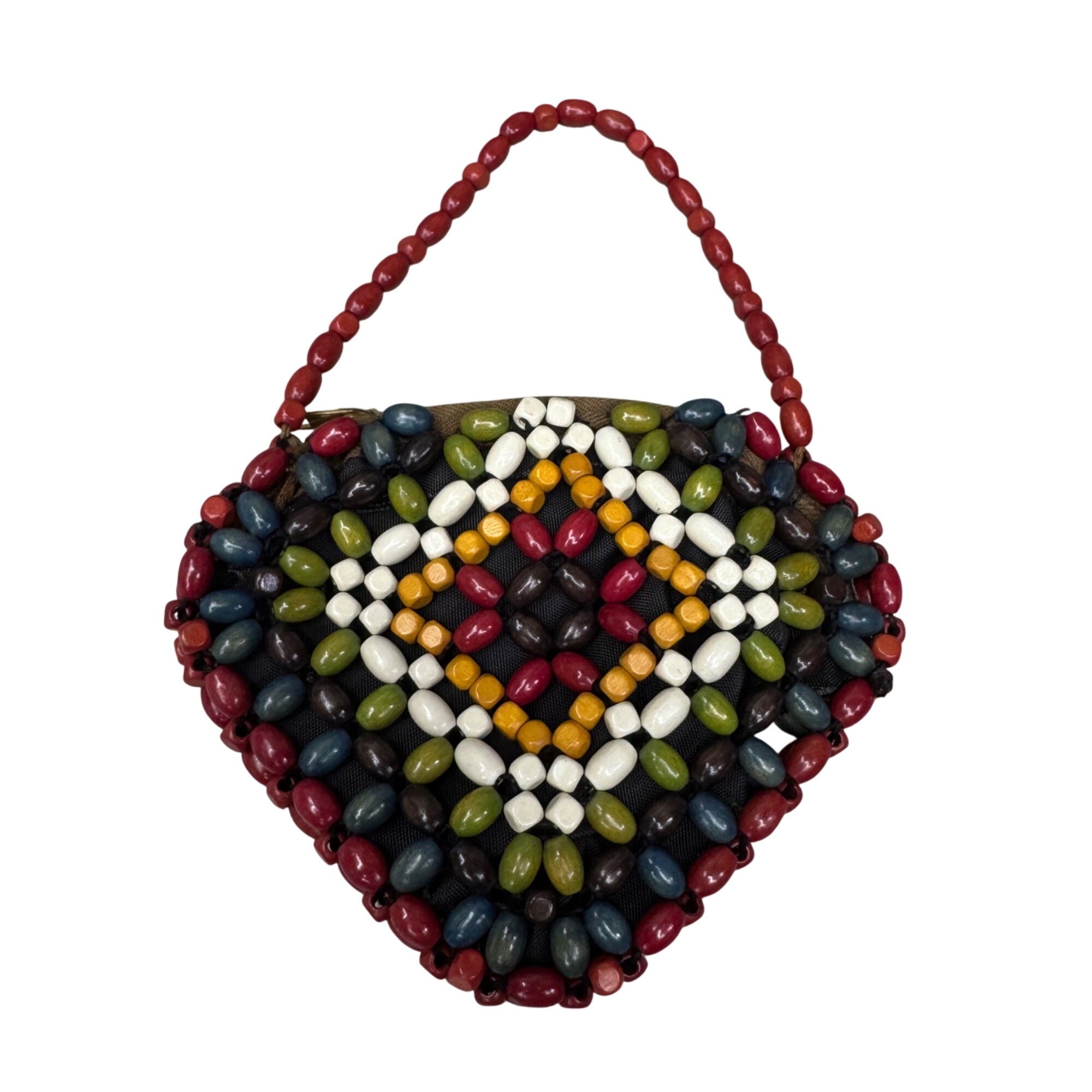 Wood Bead Hand Held Bag Coin Purse Suzanne Brand Made in Czechoslovakia Boho MCM