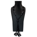 Antique Art Deco Black Beaded Tassel Necklace Faceted Glass Beads 32" Flapper