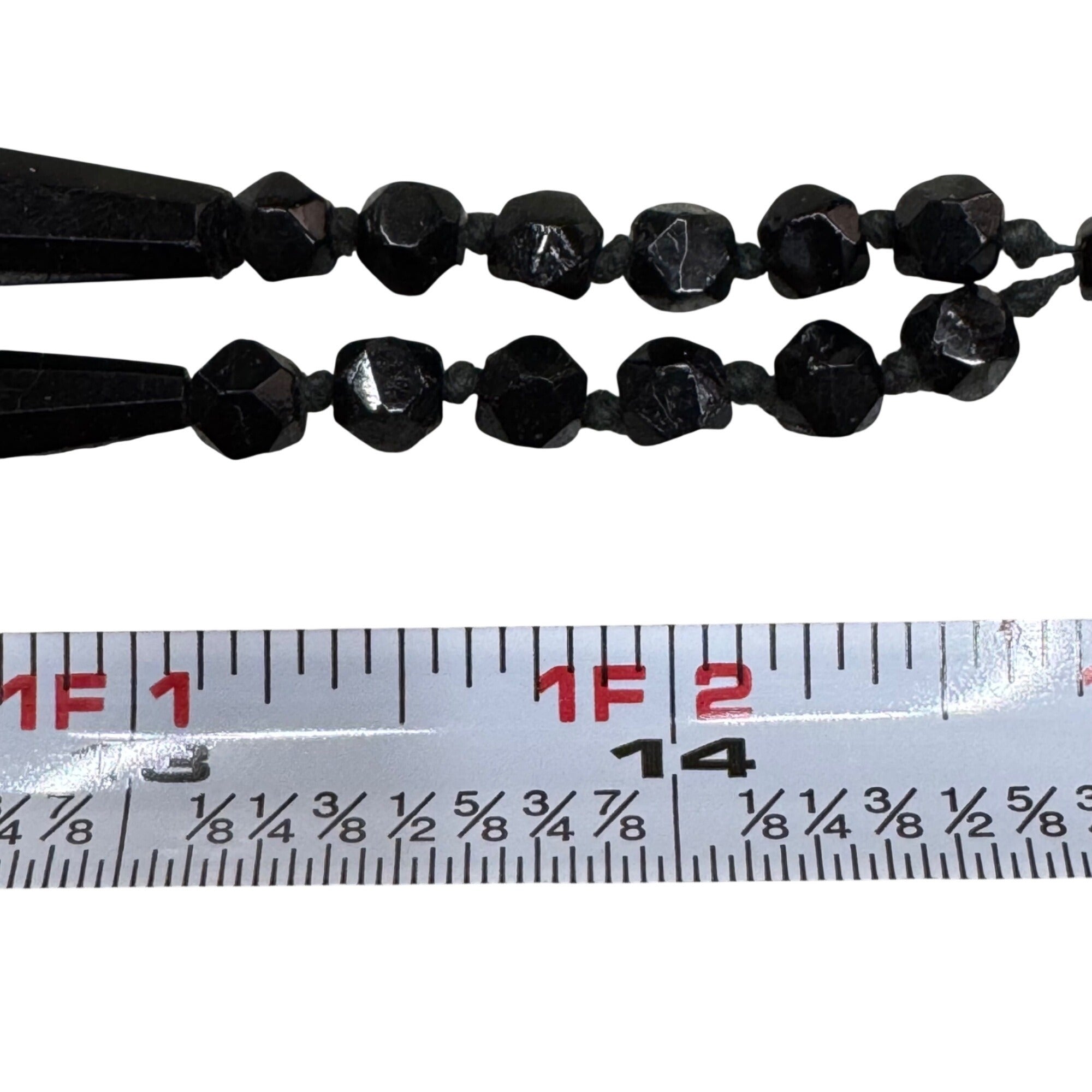 Antique Art Deco Black Beaded Tassel Necklace Faceted Glass Beads 32" Flapper
