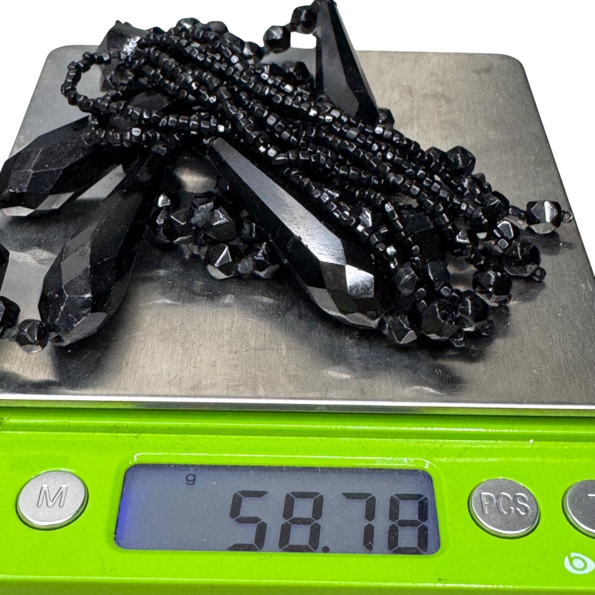 Antique Art Deco Black Beaded Tassel Necklace Faceted Glass Beads 32" Flapper